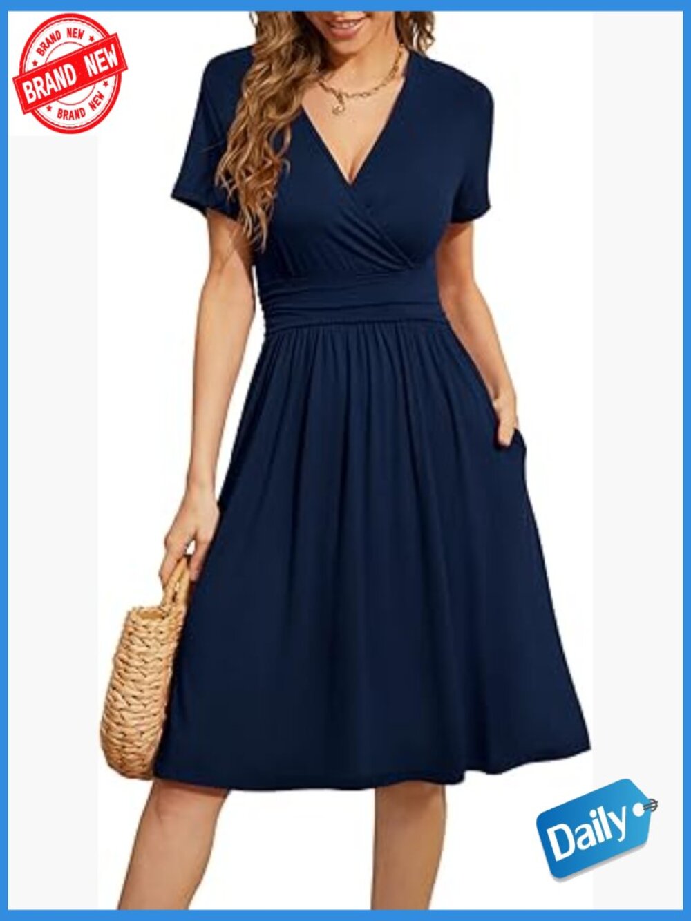 Floral V-Neck Short Sleeve Dress with Pockets